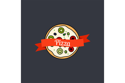 Pizza icon with text on ribbon