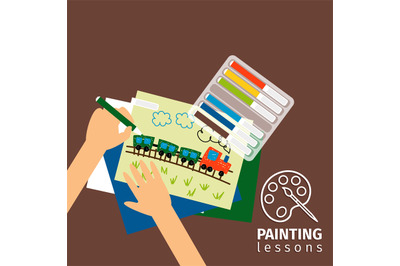 Kids painting lessons illustration