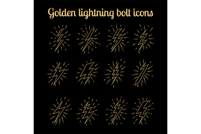 Golden thin line lightning bolts set