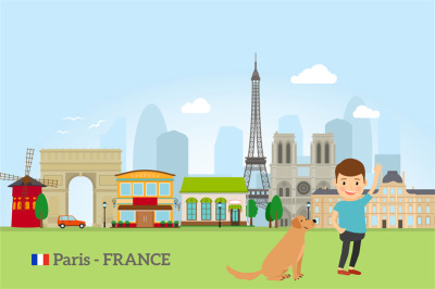 Little boy with dog in Paris