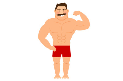 Beautiful cartoon muscular man with mustache