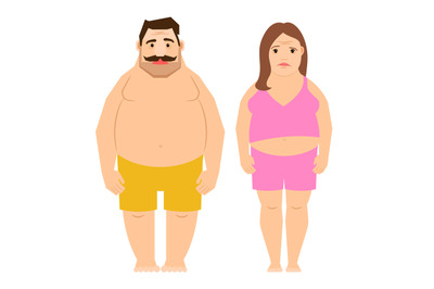 Fat exercising man and woman