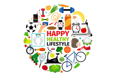 Healthy lifestyle round emblem