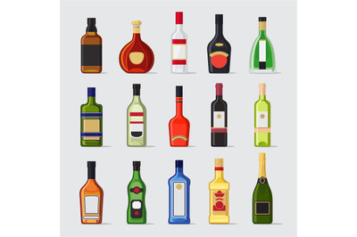 Alcohol in a bottle flat icons