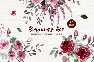 Watercolor collection Burgundy red