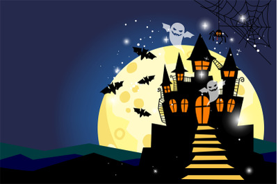 Halloween background with moon and castle