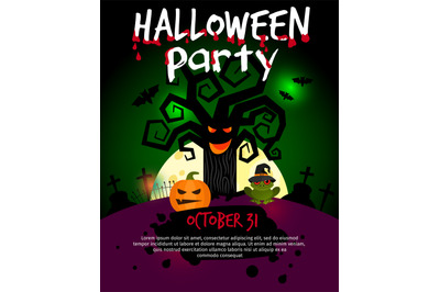 Halloween poster with scary old tree