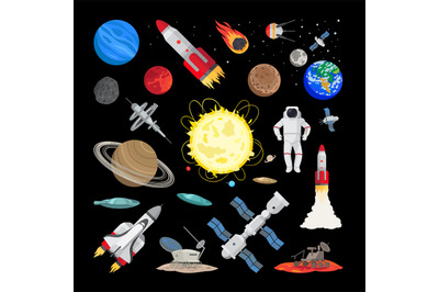 Space icons in flat style