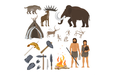 Stone age icons set