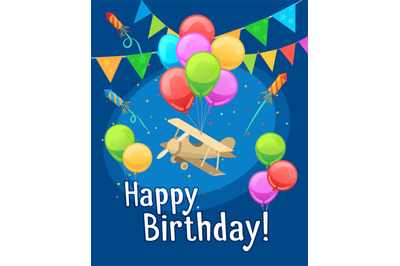 Children happy birthday card with balloons