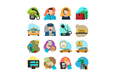 Taxi cartoon icons set