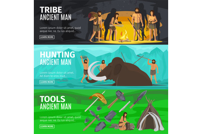 Stone age caveman evolution banners