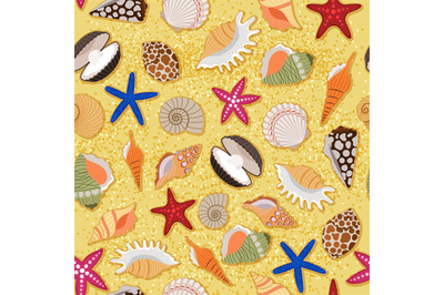 Beach sand background with sea shells