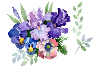 Bouquet &quot;Three wishes&quot; watercolor png