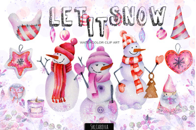 Let it snow. Watercolor clipart.