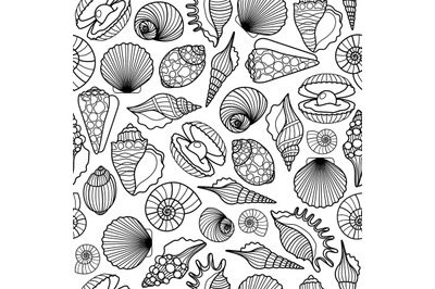 Sea shells black seamless pattern