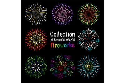 Fireworks collection on black background