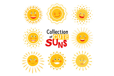 Yellow sun with happy smile collection