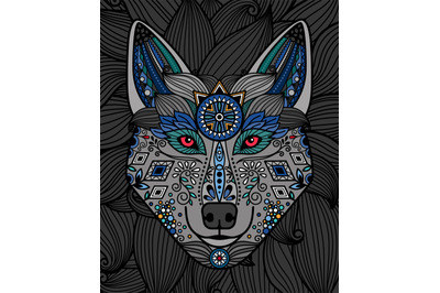 Wolf head with ornamental pattern design