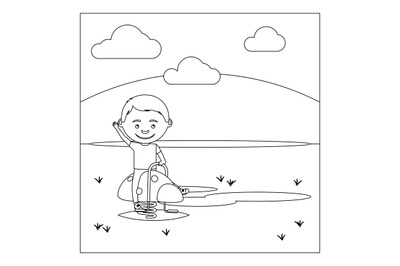 KId on playground coloring book design