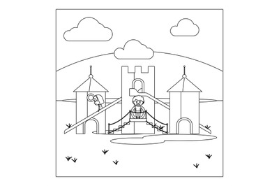 Kids on playground coloring book page