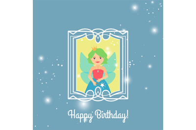 Happy Birthday card with cartoon princess