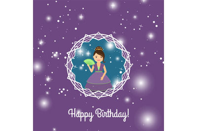 Happy Birthday card with cartoon princess