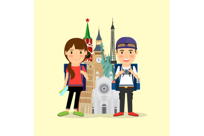 Traveling couple cartoon character