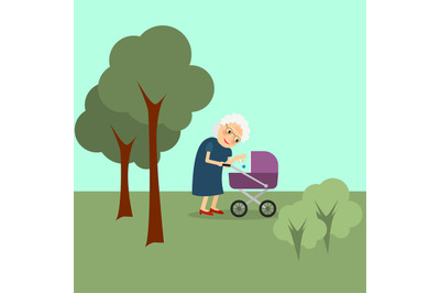 Grandmother with baby stroller