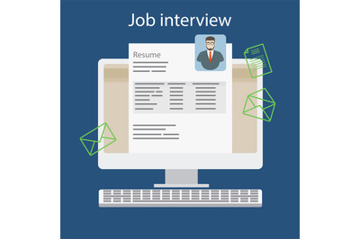 Job interview with resume on computer