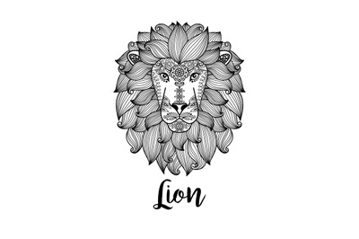 Black lion head with floral pattern