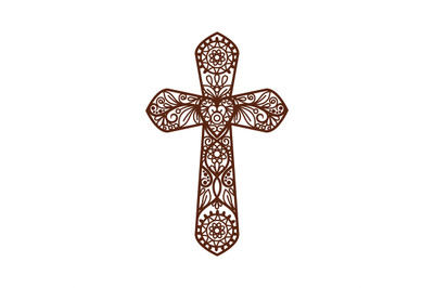 Ornate christian cross on white