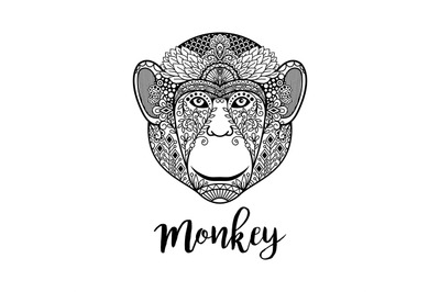 Monkey head illustration with ethnic motifs