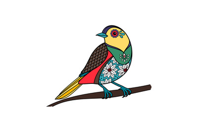 Colored bird with floral pattern