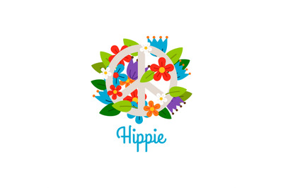 Hippie vintage label with flowers