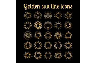 Golden sun thin line icons set