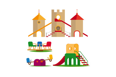 Kids swing, slides and castle