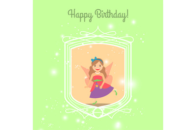 Happy Birthday card template with princess