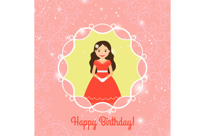 Happy Birthday card template with princess