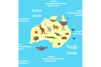 Australia animals world map for children.