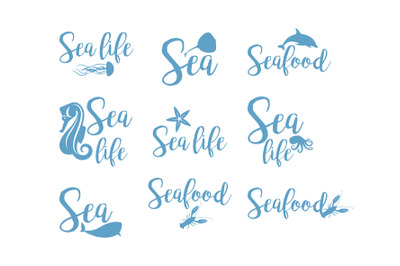 Seafood lettering design set