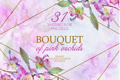 Bouquet of pink orchids Quivering love Watercolor png