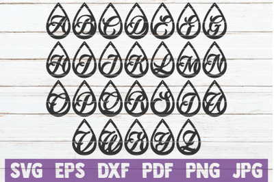 Tear Drop Alphabet Earrings SVG Cut File Templates