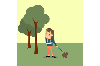 Girl with broken arm and dog