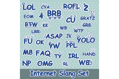 Internet slang icons, hand drawn and doodle style