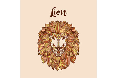 Lion head with ethnic floral pattern