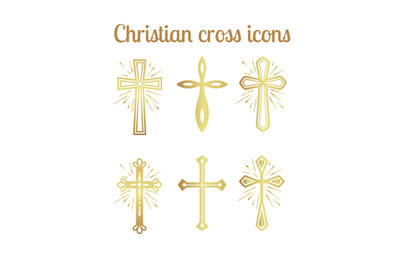 Golden christian cross icons set