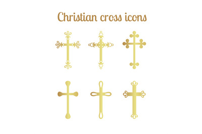 Golden cross icons set