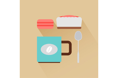 Coffee flat modern icons with shadow