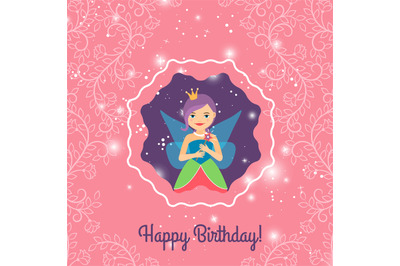 Happy Birthday card with cartoon princess